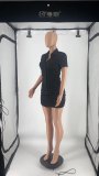 Women Summer Ruched Turndown Collar mini Dress