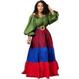 Plus Size Women Summer African Contrast Dress
