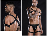 Men PU Leather Bandage Erotic Lingerie Set