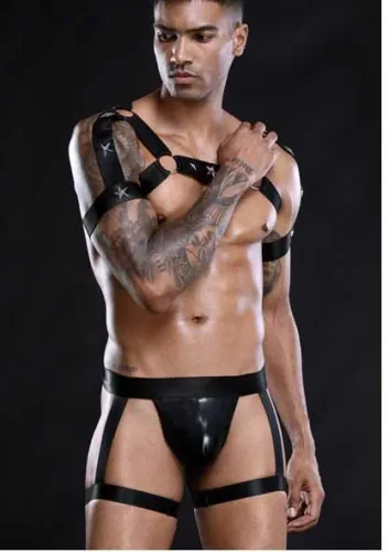 Men PU Leather Bandage Erotic Lingerie Set