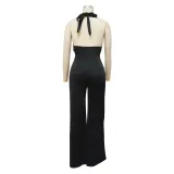 Women Pants Halter Neck Sleeveless Solid Color Wide Leg Jumpsuit