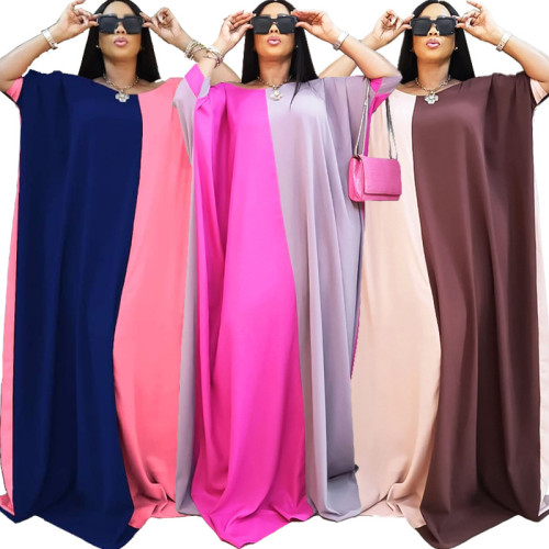 Plus Size Damen Sommer afrikanisches muslimisches Farbkontrast-Shorts-Ärmel-Kleid