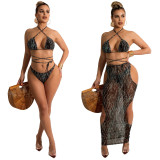 Vestido de bikini de playa con estampado transparente sexy de verano para mujer de dos piezas