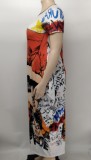 Vestido maxi largo de manga corta con estampado de ropa de mujer de moda