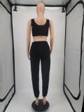 Ropa de mujer de moda Color sólido sin mangas Crop Tank Top Pantalones deportivos Casual Conjunto de dos piezas
