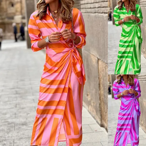 Women clothes Style Casual Long Sleeve Striped Print Dress