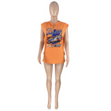 Moda Mujer ropa Racing Street Print Camiseta sin mangas con abertura lateral recortada Top