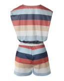 Women clothes Multi-Color Striped Print Sleeveless Crop Two Piece Shorts Set