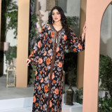 Eid al-Adha árabe Dubai túnica abaya estampado con cuentas retro étnico ropa de mujer