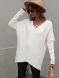 Winter Solid Color Sweater Women's Knitting Shirt Fashion Women's Long Sleeve V Neck Top Sweater