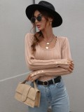 women's autumn winter knitting shirt solid color button pullover basic sweater