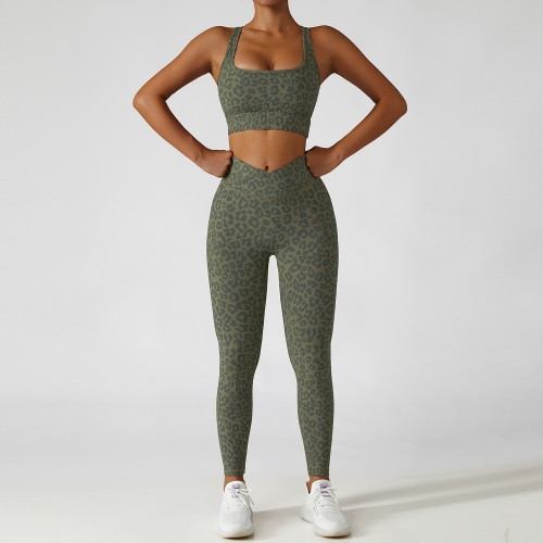 Yoga Set Camouflage Leopard Sport eng anliegende Kleidung Butt LiftWomen Gym Sportwear Set