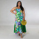 Summer Casual Strap Digital Print Women Plus Size Maxi Dress
