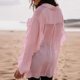 Ropa de mujer Estilo de verano Casual Jersey de manga larga Blusa de lino de color sólido