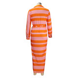 Women clothes Style Casual Long Sleeve Striped Print Dress