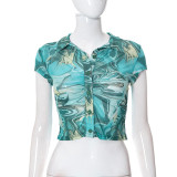 Camiseta de manga corta con estampado de moda de verano para mujer Camiseta con cuello de polo para mujer