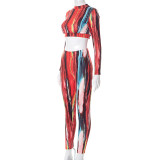 Women'S Suit Contrast Stripe Print Long Sleeve High Waist Casual Trousers
