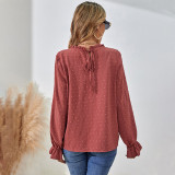 Autumn New Women'S Clothing Solid Color Jacquard Round Neck Long-Sleeved Top Straight T-Shirt