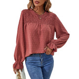 Autumn New Women'S Clothing Solid Color Jacquard Round Neck Long-Sleeved Top Straight T-Shirt