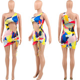 Vestido sexy de cultivo con cordón estampado multicolor de moda para mujer
