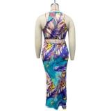 Plus Size Women'S Spring Summer Print Cutout Tank Top Long Sexy Dress