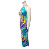 Plus Size Women'S Spring Summer Print Cutout Tank Top Long Sexy Dress