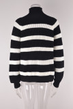 Long Sleeve Knittingcotton Striped Chic Patchwork Striped Turtleneck Black Pullover Plus Size Sweater Women
