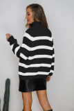 Long Sleeve Knittingcotton Striped Chic Patchwork Striped Turtleneck Black Pullover Plus Size Sweater Women