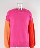 Chic Patchwork Fashion Style Knitting Round Neck Pullover Women'S Fall Winter Shirts