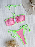 Traje de baño de malla de bikini de encaje con cordones Colorblock para mujer