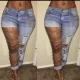 Women Chain Charm Stretch Ripped Denim Pant