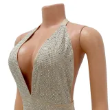Summer Women Sexy V-neck Backless Beaded Sleeveless Bodysuit