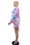 Women Chic Print Long Sleeve Shirt + Shorts Two Piece Set