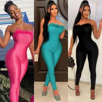 Summer Women sexy furry off shoulder Jumpsuit