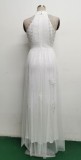 Summer Occassional White Sequin Mesh Patch Halter Evening Dress