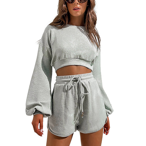 Women Fashion Solid Top+ Shorts Two-Piece Set