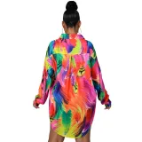 Women Chic Print Long Sleeve Shirt + Shorts Two Piece Set