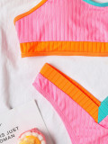 Traje de baño de bikini sexy con cordones acanalados colorblock para mujer