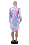 Women Chic Print Long Sleeve Shirt + Shorts Two Piece Set
