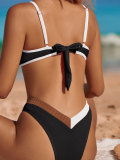 Traje de baño de bikini sexy con cordones acanalados colorblock para mujer