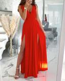 Vestido largo con abertura cruzada sin mangas rojo elegante para mujer