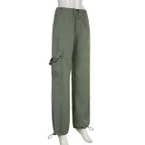Street Trend Casual Color sólido Básico Bolsillo lateral único Cintura elástica Faja Pantalones de pierna recta