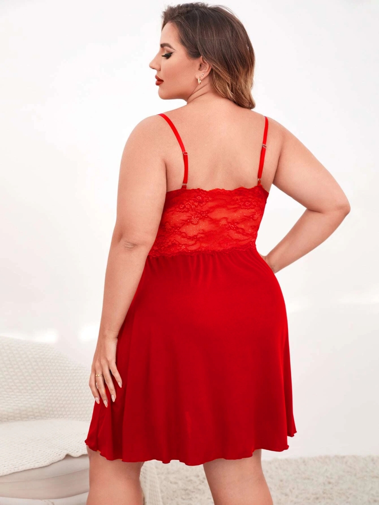 Sexy Plus Size Women Red Strap Lace Night Dress Lingerie - The