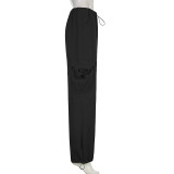Street Trend Casual Color sólido Básico Bolsillo lateral único Cintura elástica Faja Pantalones de pierna recta