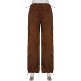 Pantalones Cargo básicos de Color sólido estilo deportivo de verano para mujer, pantalones informales holgados y versátiles, pantalones de pierna ancha de cintura alta