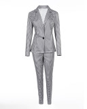 Women Clothes Fall Plaid Slim Fit Turndown Collar Business Suit Long Sleeve Blazer Trousers Two Piece Set