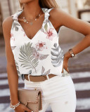 Women Clothes Summer Sleeveless V-Neck Print Casual Top