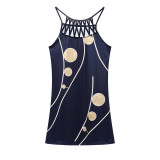 Women Clothes Summer Sexy Print Hollow Out Strap Mini Dress