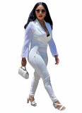 Fall Women Clothes Solid Fashion Suit Patchwork Long Sleeve Mesh Sleeve Jumpsuit