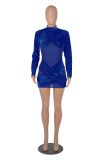 Women Clothes Sexy See-Through Velvet Mesh Patchwork Pleated Tight Fitting Club Dress